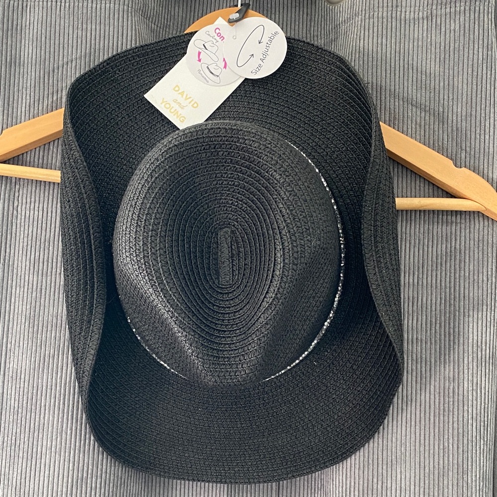 Chic Black Wide Brim Hat with Glitter Band - Picture 2 of 3